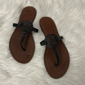 Tory Burch Black and Brown Logo Sandals